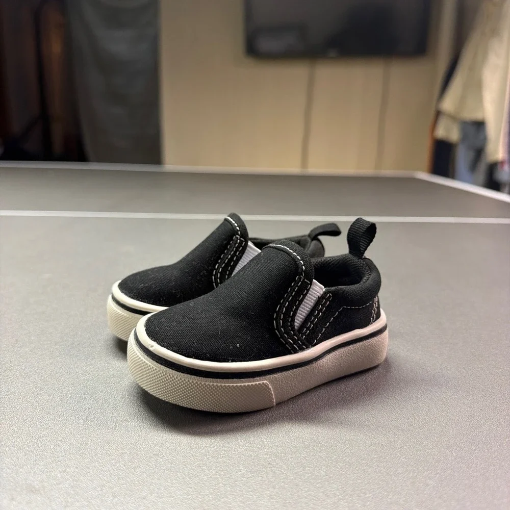 Wonder Nation Baby Boys Black Canvas Slip On Sneakers Memory Foam Size 2